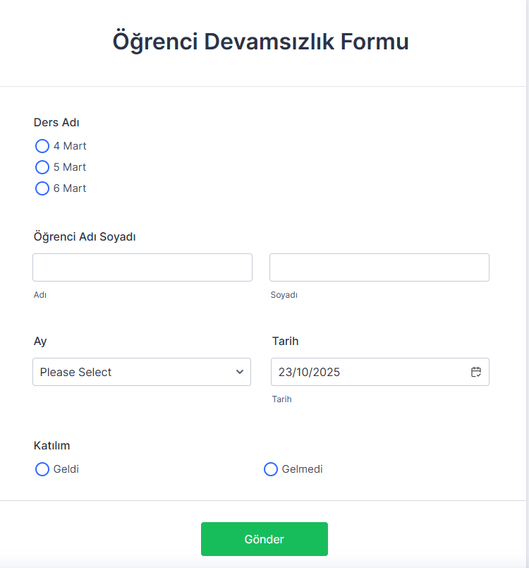 Ders Devamsızlık Formu